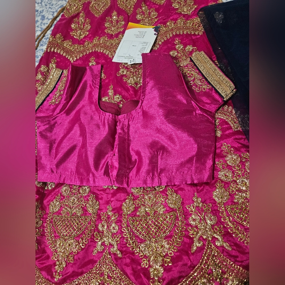 Traditional Women’s Pink Lehenga with Gold Embroidery - Picture 4 of 8